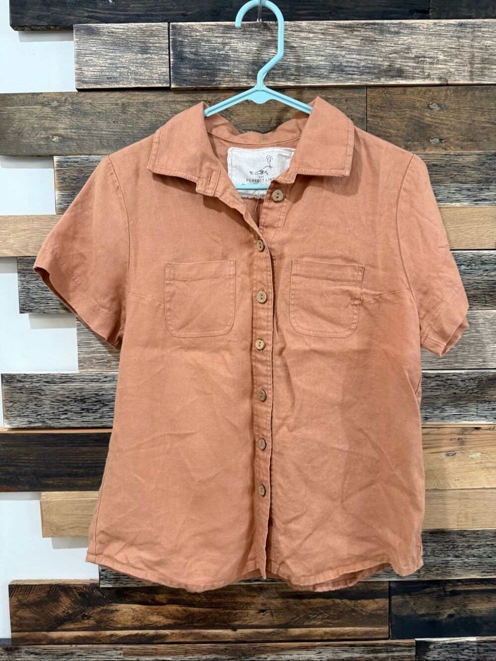 NotPerfectLinen Dijon linen butyon front blouse shirt top size M